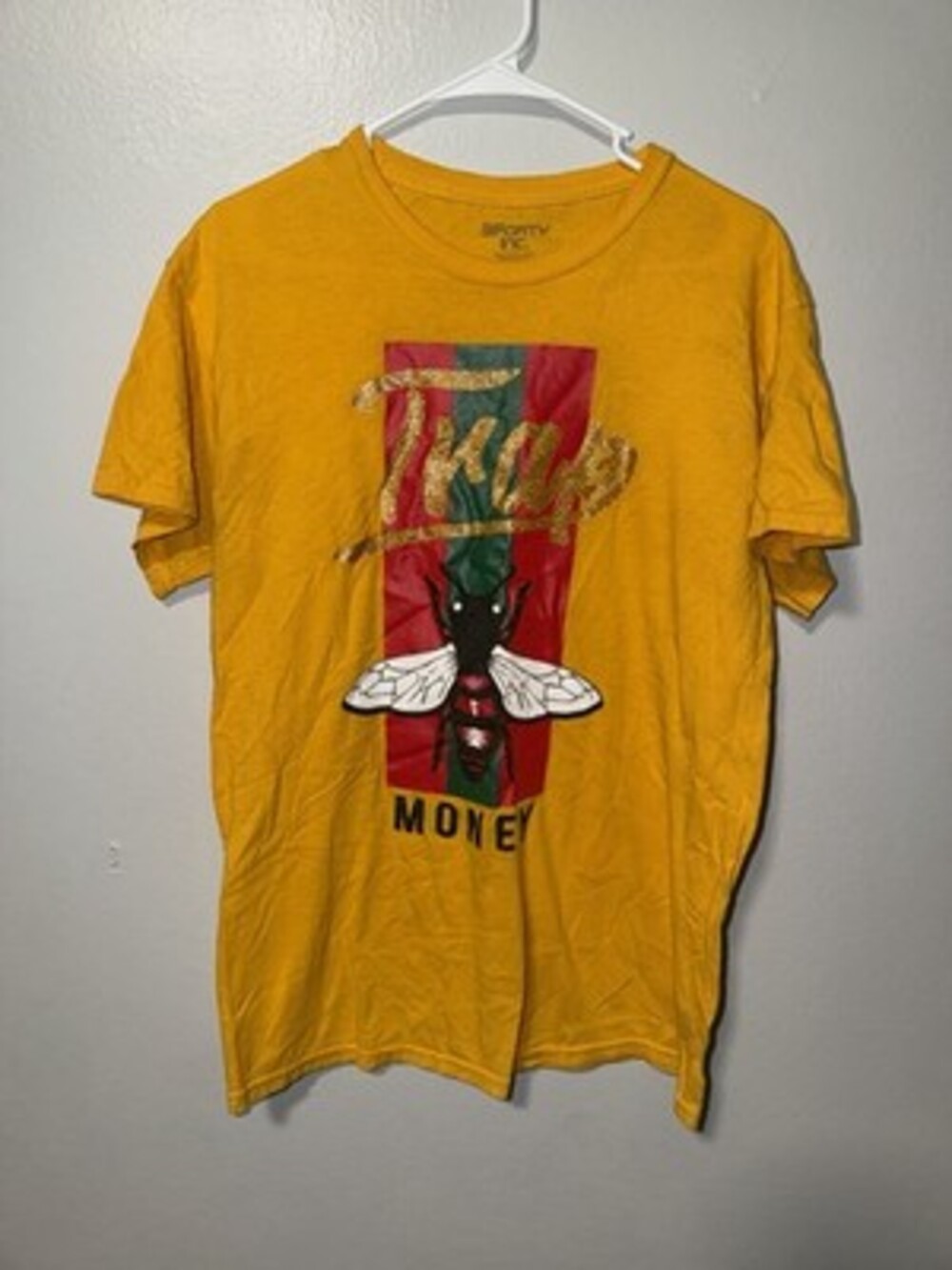 3Forty Inc. Trap Money Bee Graphic Yellow Cotton Crew Neck T-Shirt Men’s M